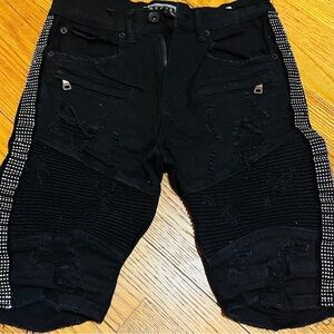 Men's Black Jean Shorts with Studded Sides